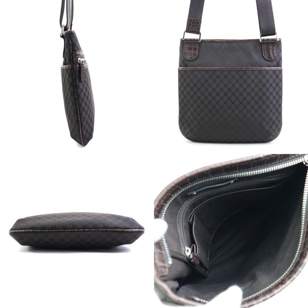 Celine macadam canvas shoulder leather Black crossbody embossed Brown silver bag